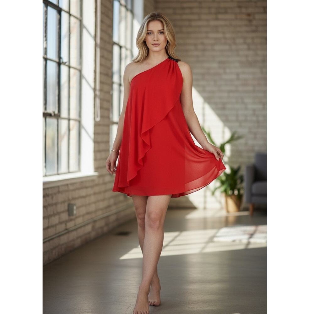 Miss Me Elegant Red One-Shoulder Dress
